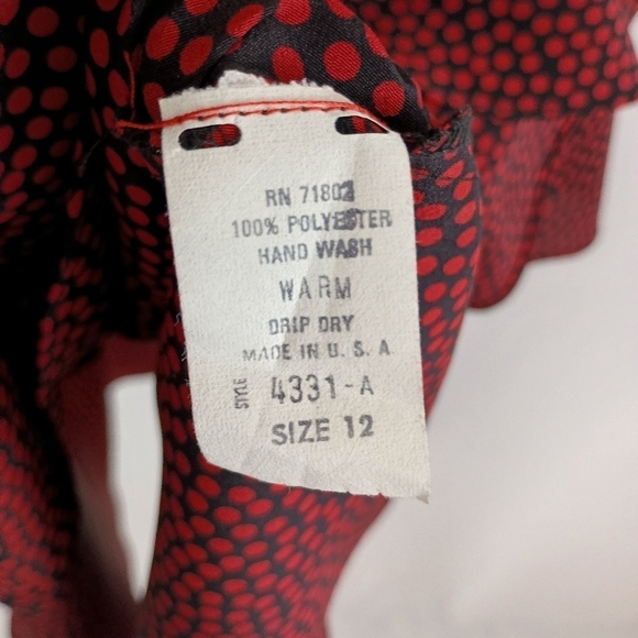 Vintage 80s/90s FTLTD Womens Red Polka Dot Layered Blouson Midi Dress Classic - Picture 10 of 10